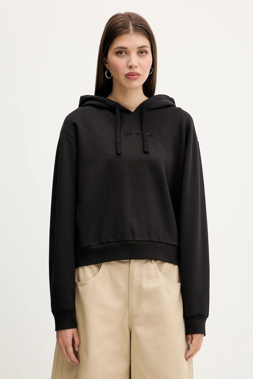 Vans hanorac de bumbac culoarea negru, cu glugă, uni, VN000RAHBLK1