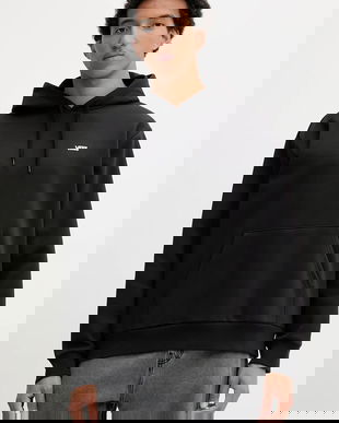 Vans bluză culoarea negru, cu glugă, uni, VN000R9YBLK1