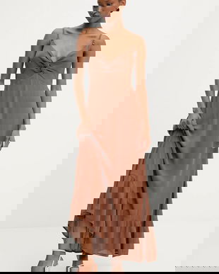 Answear.LAB rochie din bumbac culoarea maro, maxi, evazati