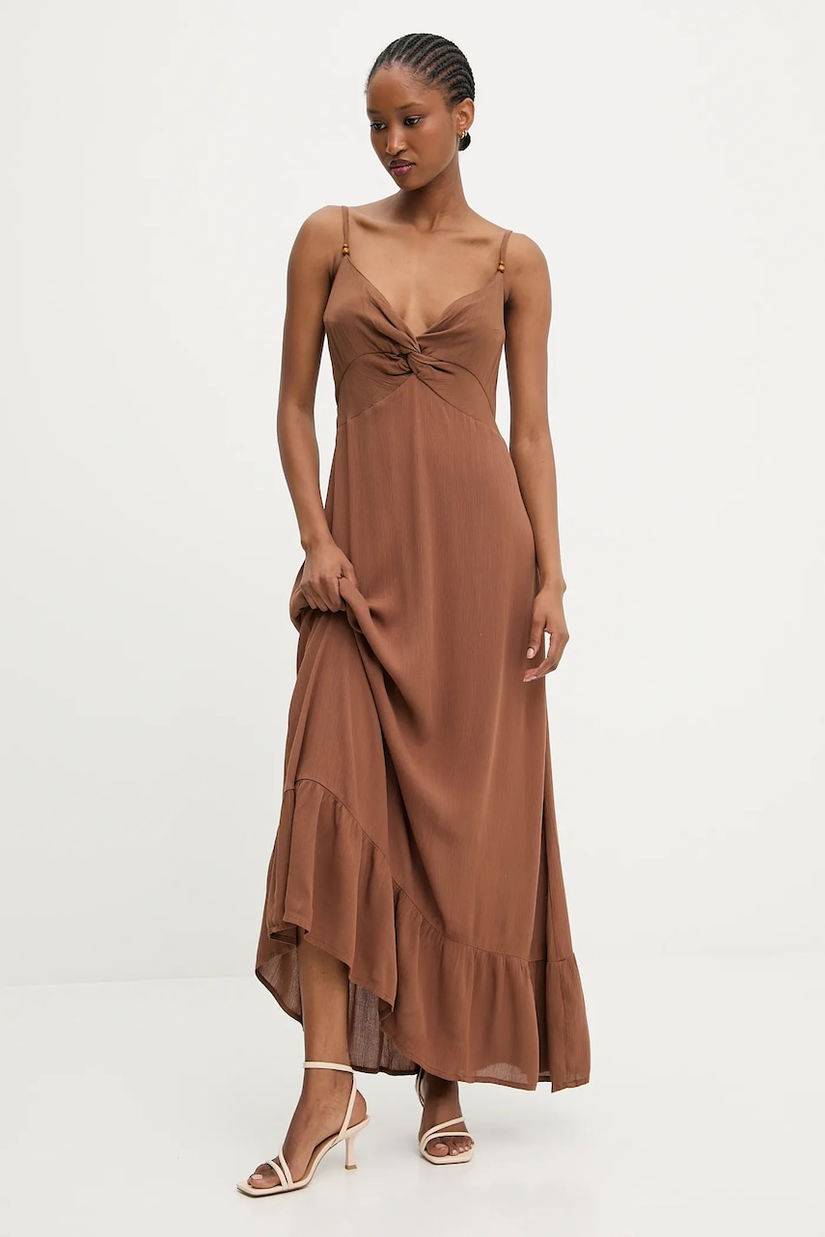 Answear.LAB rochie din bumbac culoarea maro, maxi, evazati