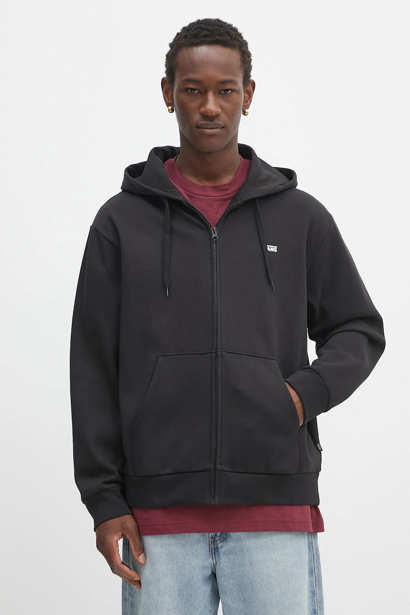 Vans bluză culoarea negru, cu glugă, cu imprimeu, VN000R9ZBLK1