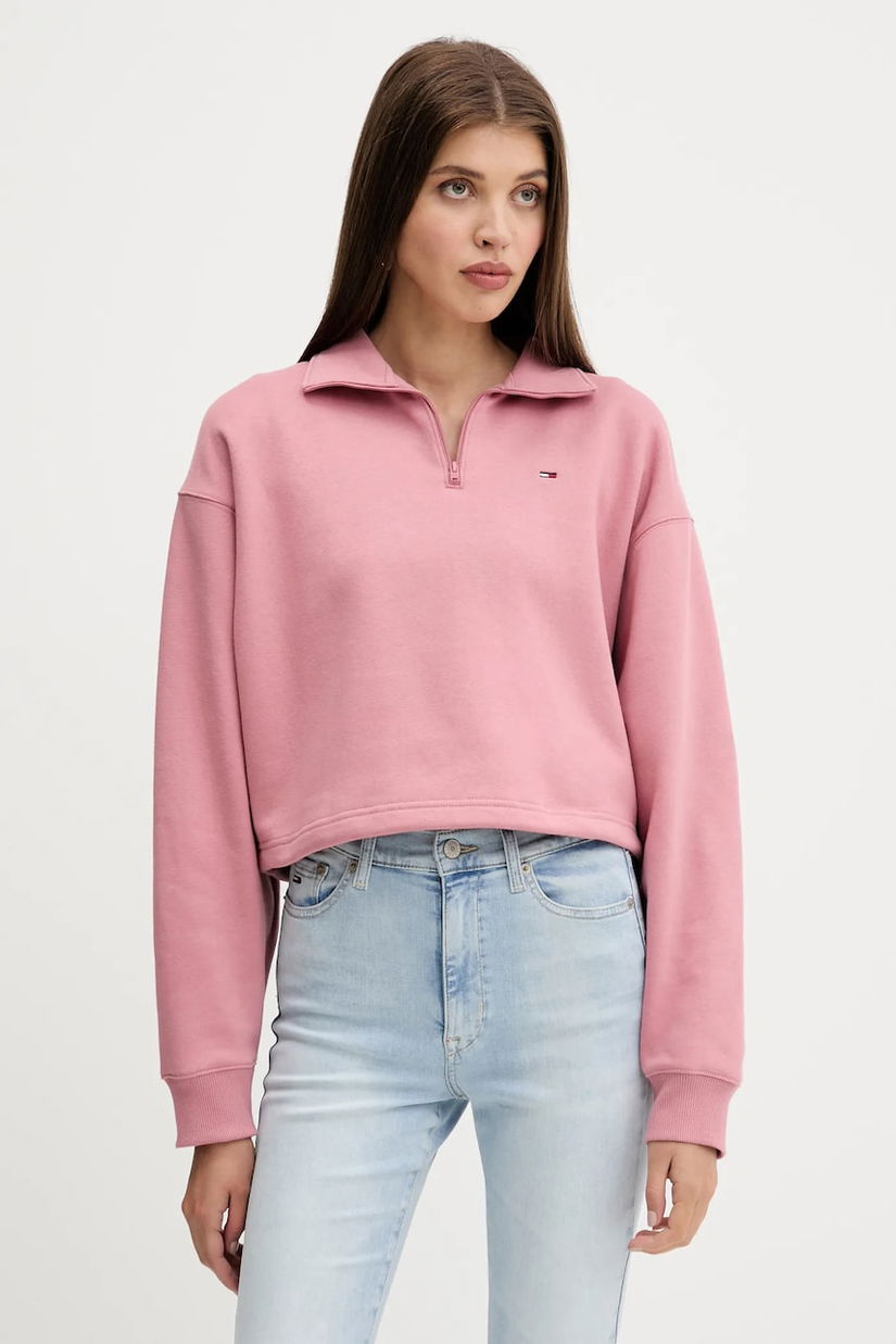 Tommy Jeans bluză culoarea roz, uni, DW0DW20946