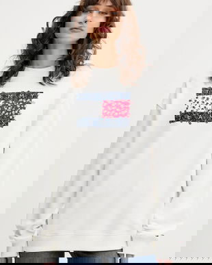 Tommy Jeans hanorac de bumbac culoarea alb, cu imprimeu, DW0DW20933