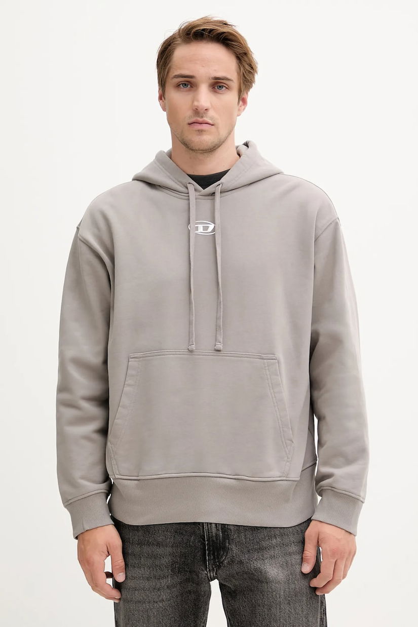 Diesel hanorac de bumbac S-MACS-HOOD-OD culoarea bej, cu glugă, cu imprimeu, A09856.0BMBJ