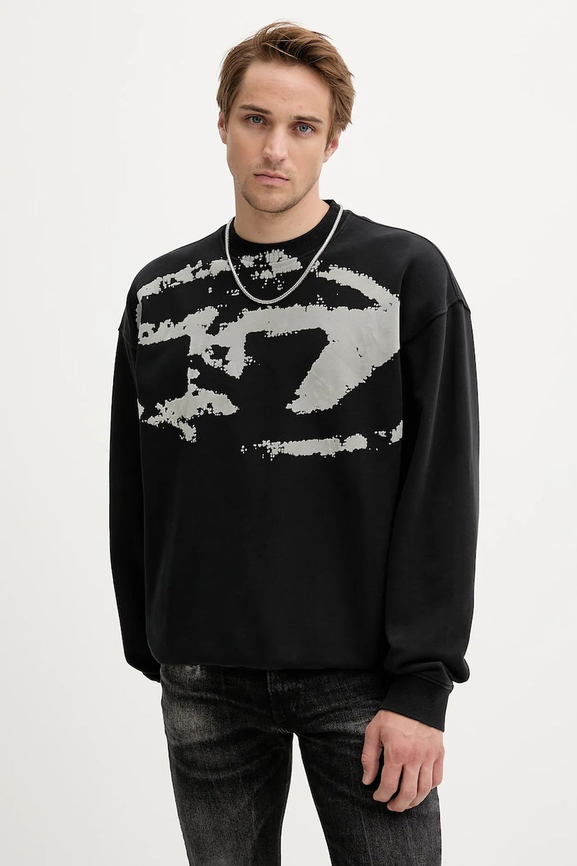 Diesel hanorac de bumbac S-BOXT-N5 culoarea negru, cu imprimeu, A13051.0DQAK