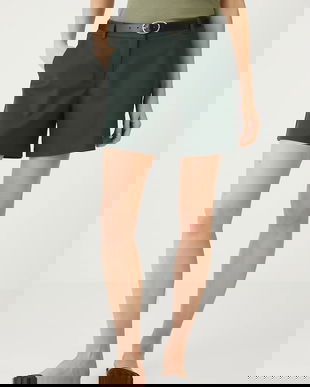 Medicine pantaloni scurti culoarea turcoaz, neted, medium waist