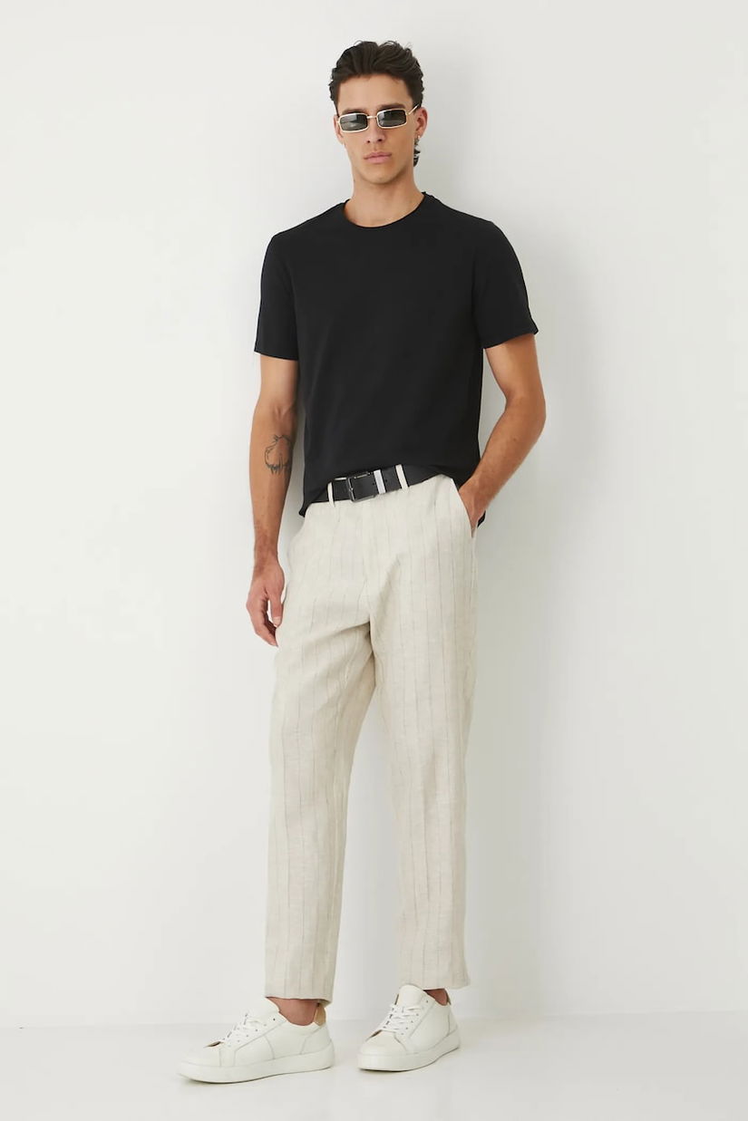 Medicine pantaloni din in culoarea bej, drept