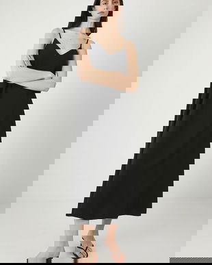 Medicine rochie culoarea negru, midi, evazați