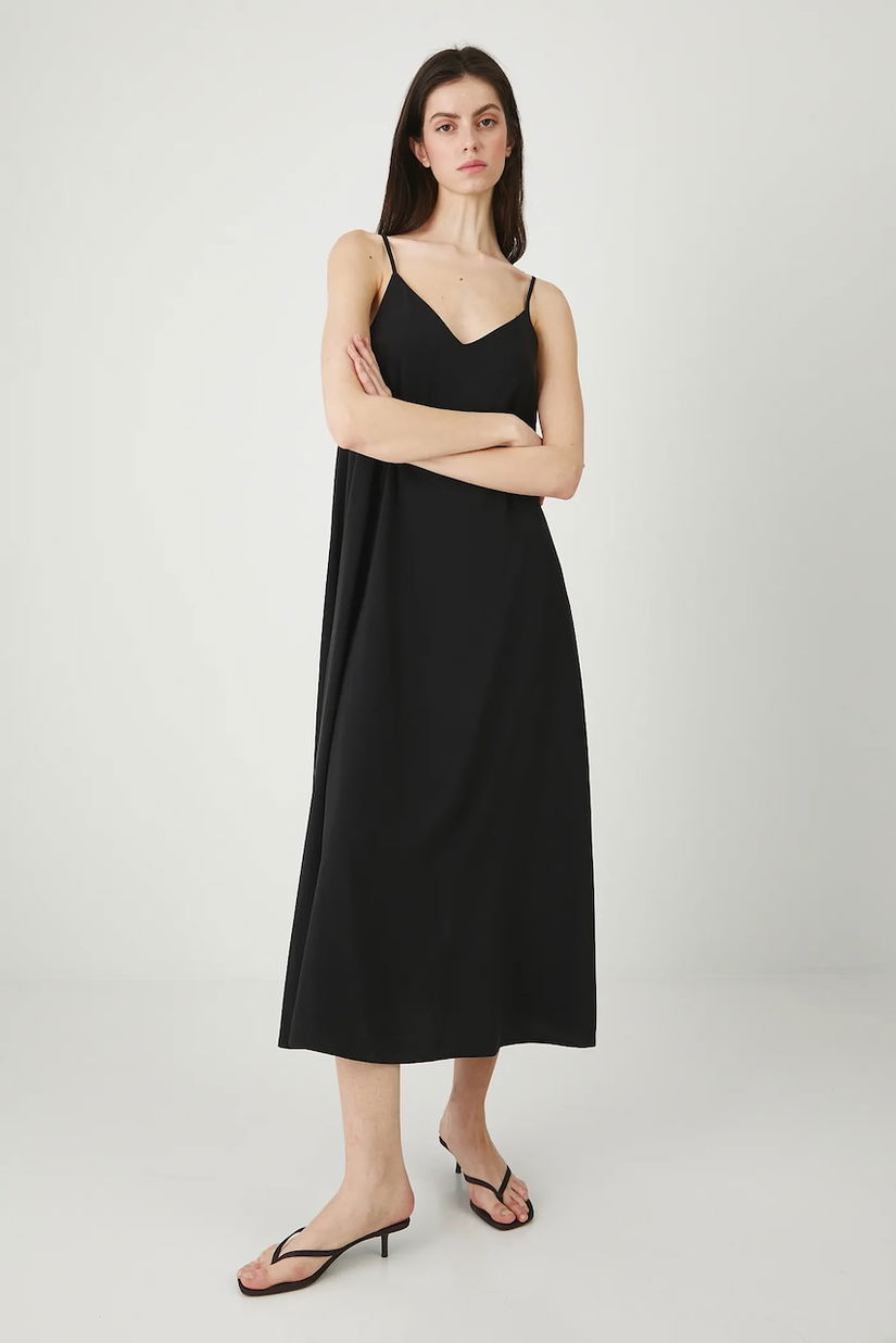 Medicine rochie culoarea negru, midi, evazați