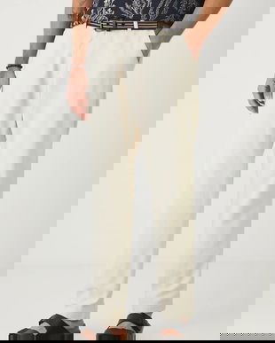 Medicine pantaloni din amestec de in culoarea bej, drept