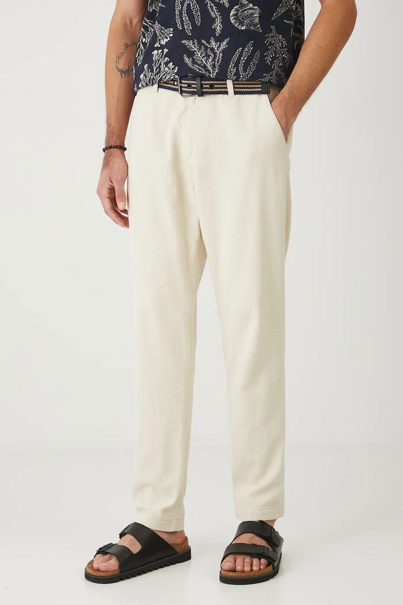 Medicine pantaloni din amestec de in culoarea bej, drept