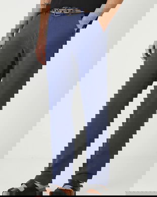 Medicine pantaloni din amestec de in culoarea bleumarin, drept