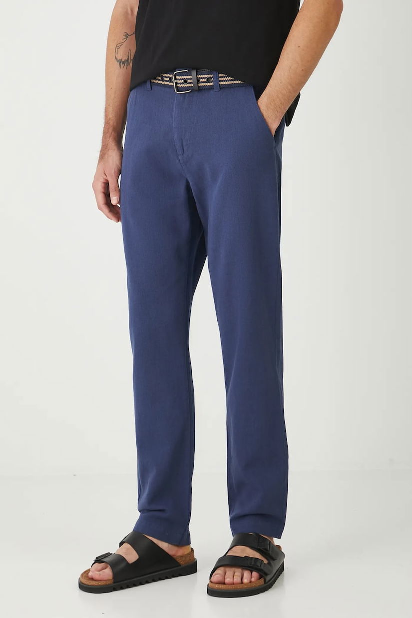 Medicine pantaloni din amestec de in culoarea bleumarin, drept