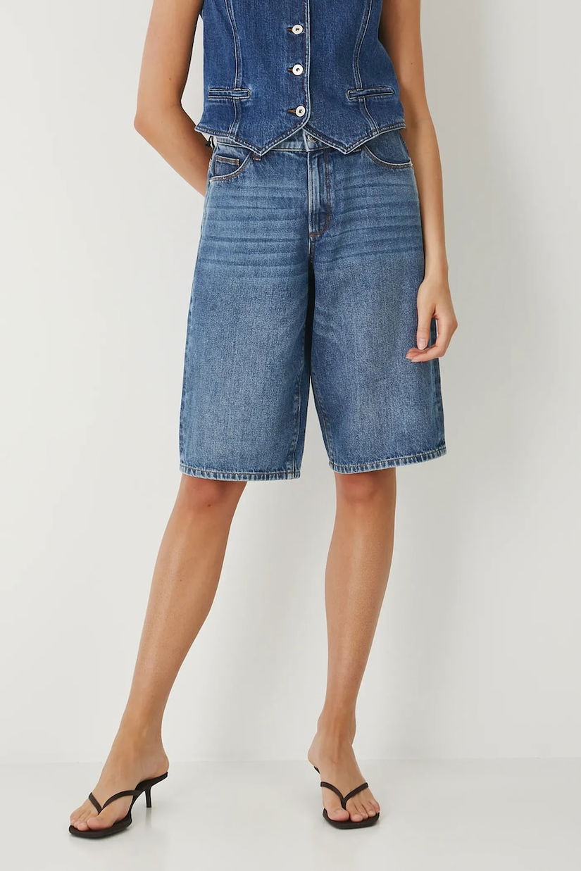 Medicine pantaloni scurți din bumbac uni, high waist