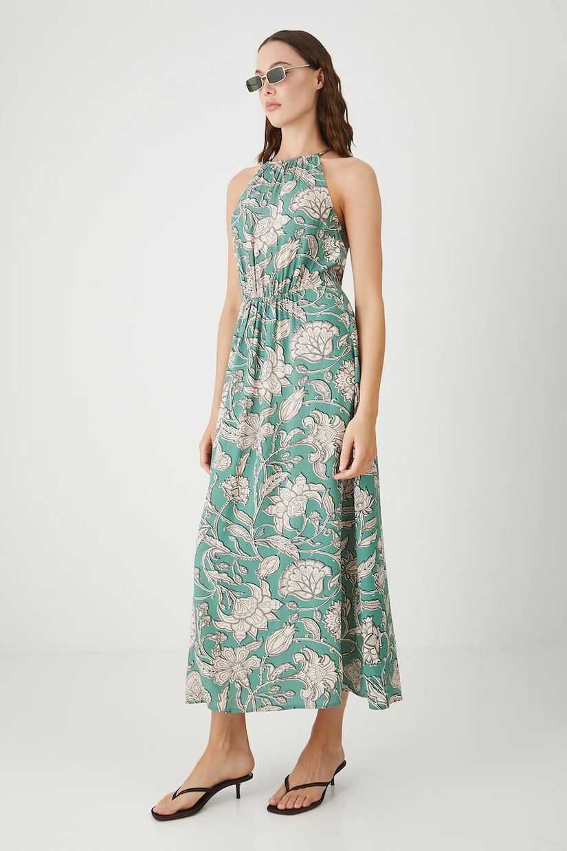 Medicine rochie culoarea turcoaz, maxi, evazați