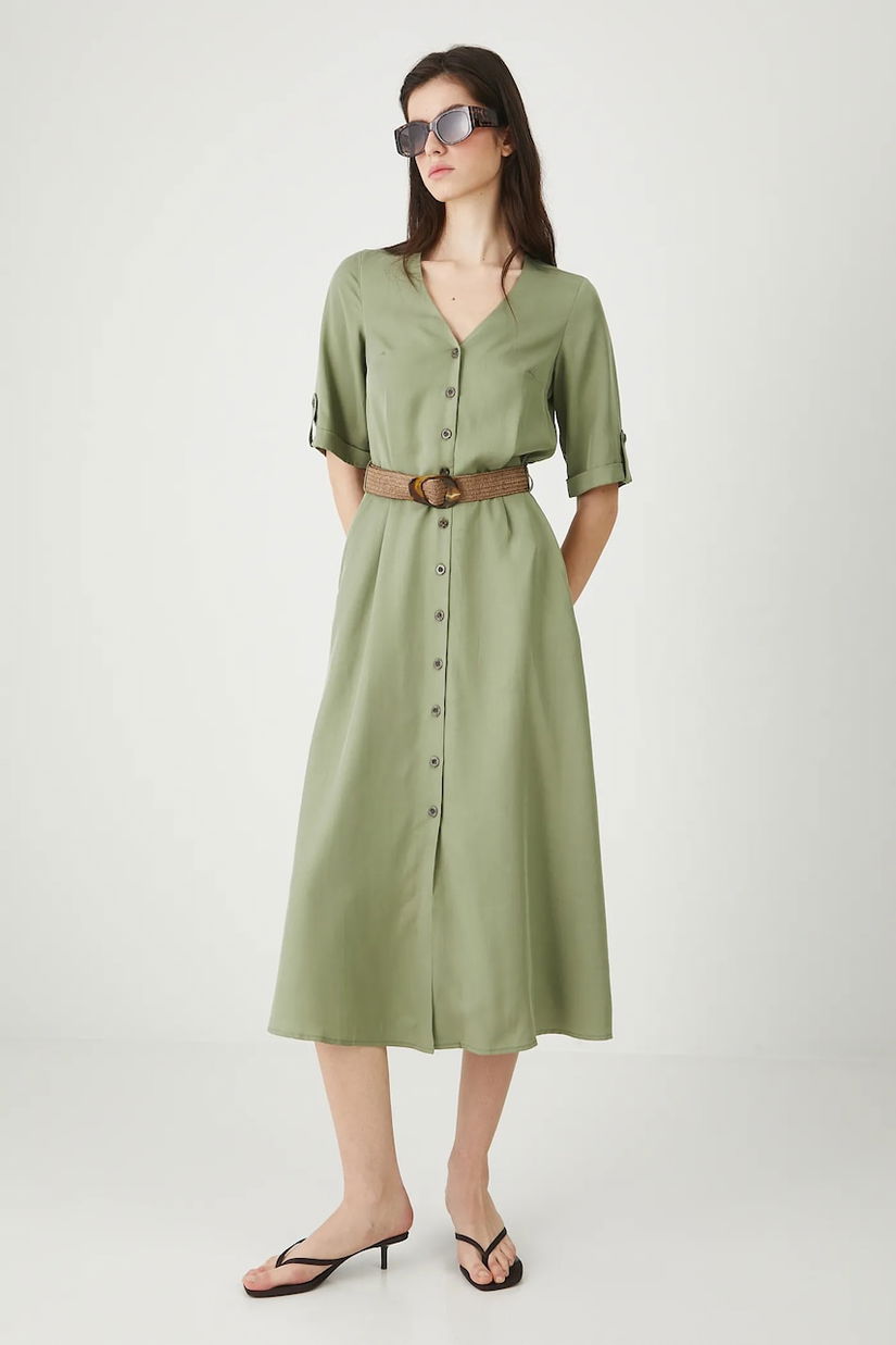 Medicine rochie culoarea verde, midi, evazați