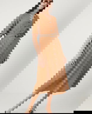 Medicine rochie culoarea maro, midi, evazați