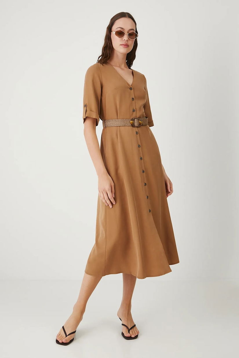 Medicine rochie culoarea maro, midi, evazați