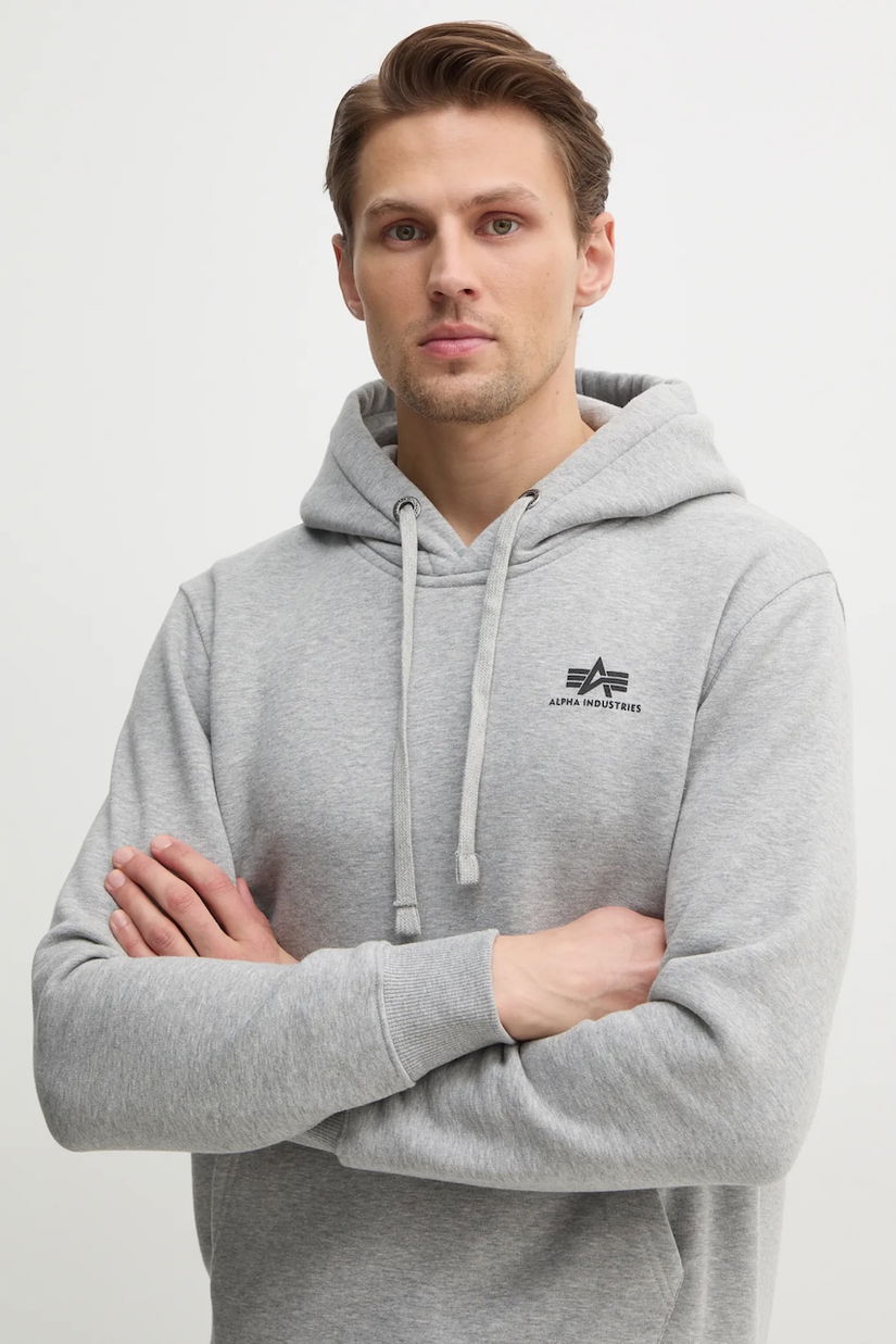 Alpha Industries bluză Basic bărbați, culoarea gri, cu glugă, cu imprimeu 196318.17-grey