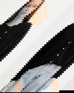 American Vintage cardigan din lână GILET ML COL ROND culoarea gri, VITO19E