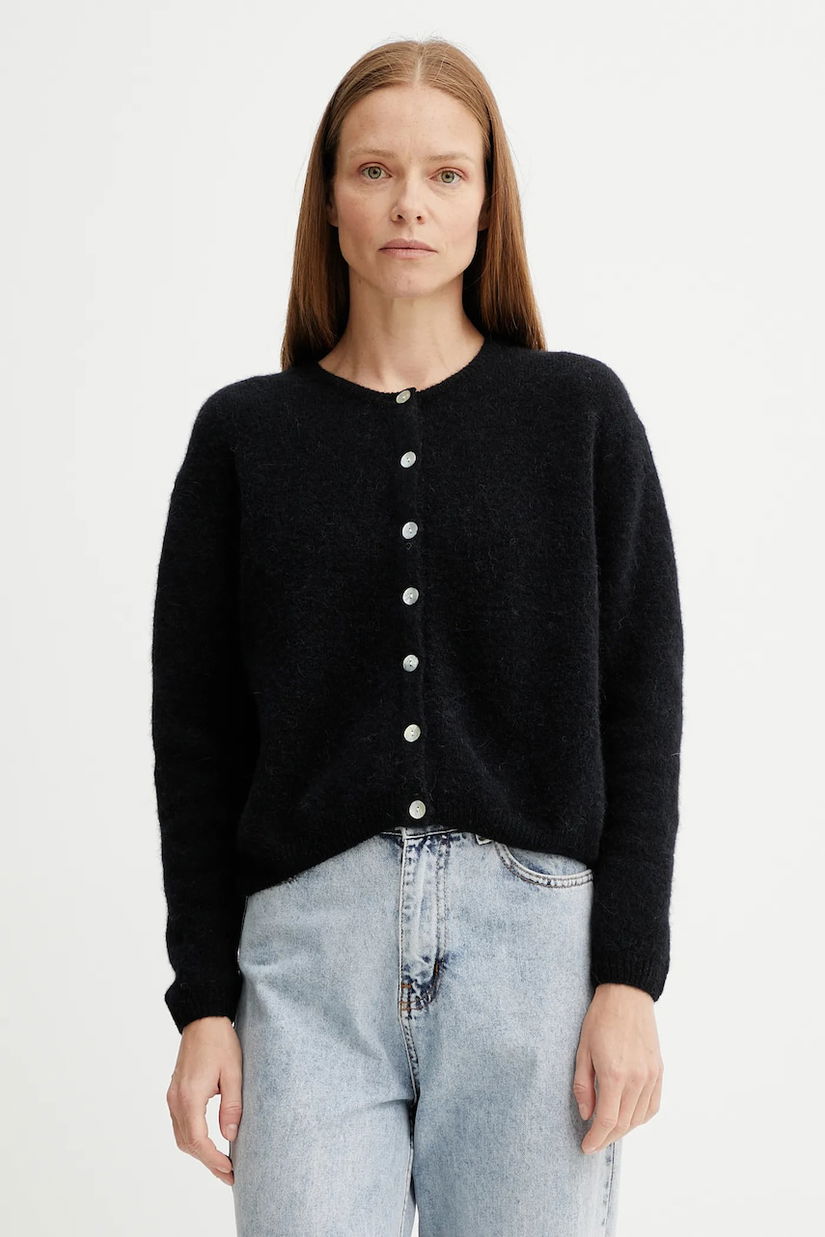 American Vintage cardigan din lână GILET ML COL ROND culoarea gri, VITO19E