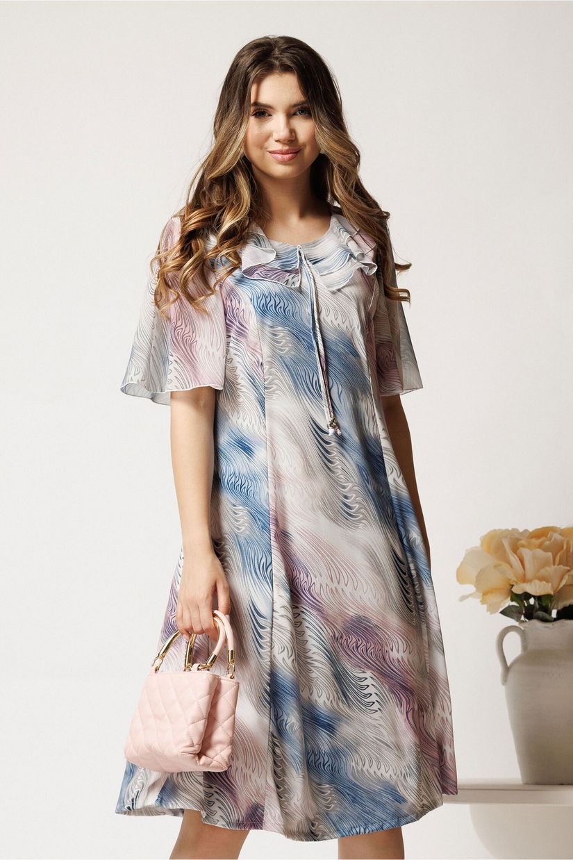 Rochie midi bleu cu roz in degradee din lycra in clini