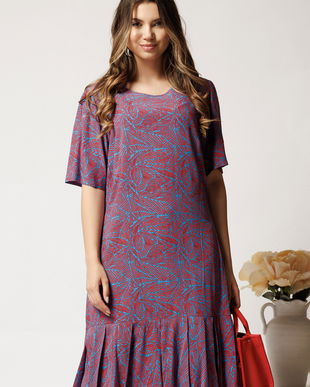 Rochie midi albastra din viscoza cu croi drept si imprimeu corai