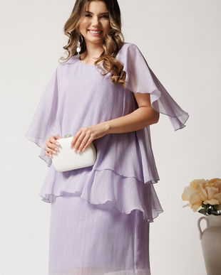 Rochie midi lila din voal cu capa si croi drept