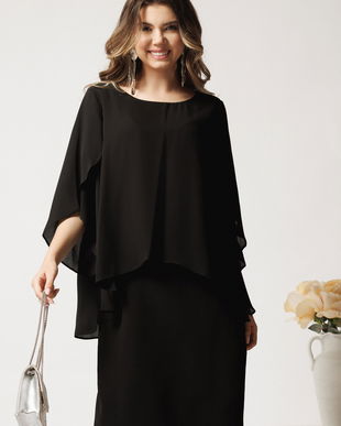 Rochie midi neagra din voal cu maneci despicate