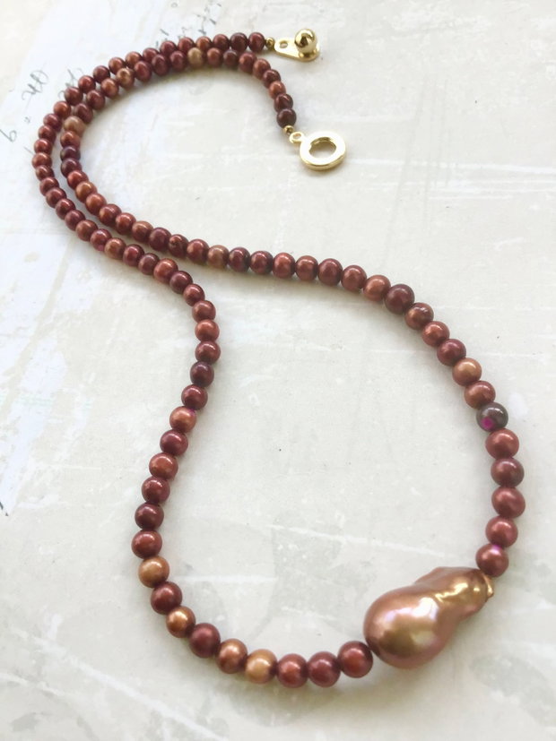 Colier CHOKER perle de cultura aramii rosiatice & perla Baroc