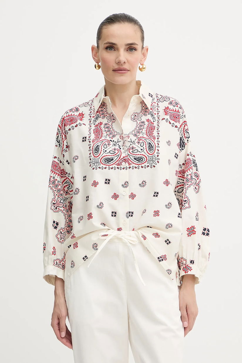 Weekend Max Mara cămașă din bumbac ADDA culoarea bej, cu guler clasic, relaxed, 2525116021600
