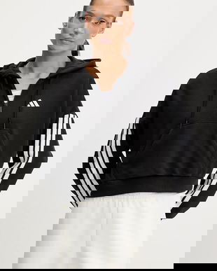 adidas bluză Essentials 3-Stripes culoarea negru, cu glugă, cu imprimeu, JN1956