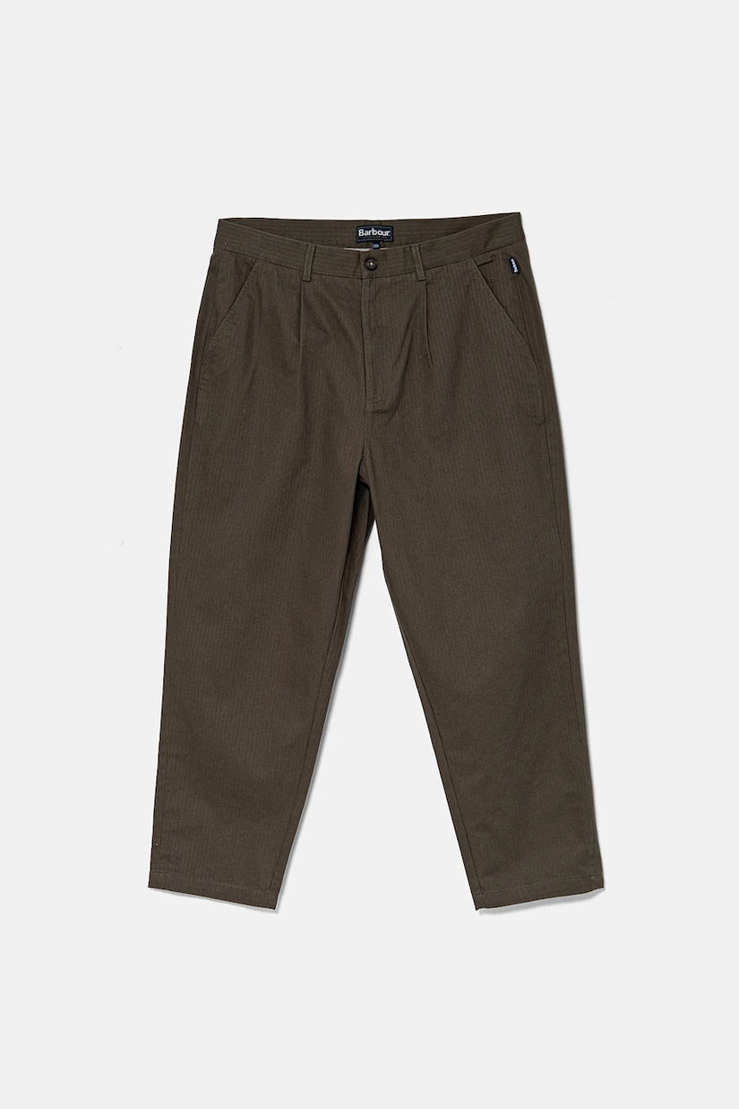 Barbour pantaloni de bumbac Bayview Herringbone Trouser bărbați, culoarea verde, cu fason chinos, MTR0765
