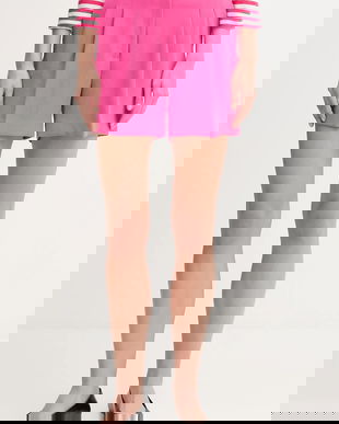 Dkny pantaloni scurți culoarea roz, uni, high waist, UD5P2060