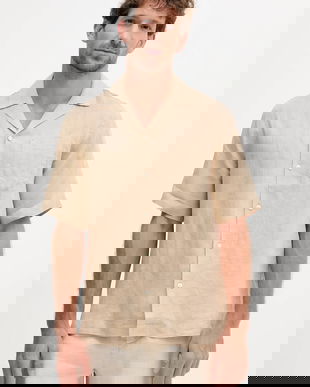 Frescobol Carioca cămașă de in culoarea bej, regular, 2029.523