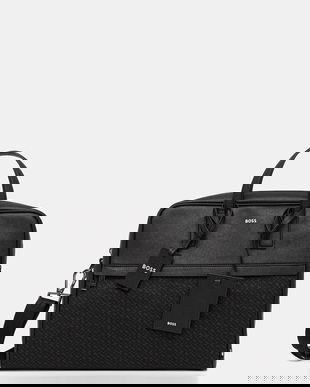 BOSS geantă pentru laptop din piele culoarea negru, 50548188