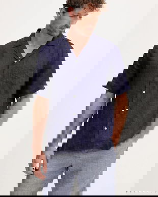 Frescobol Carioca cămașă de in culoarea bleumarin, relaxed, 2029.18