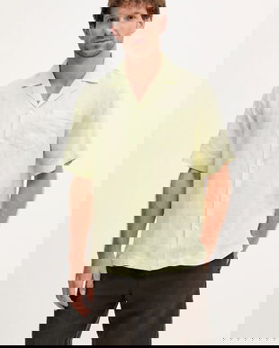 Frescobol Carioca cămașă de in culoarea verde, regular, 2533.432