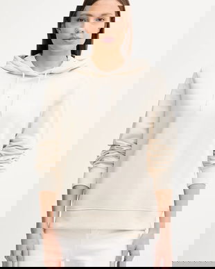 Tommy Jeans hanorac de bumbac culoarea bej, cu glugă, cu imprimeu, DW0DW20943