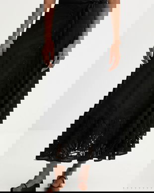 Answear.LAB fusta din bumbac culoarea negru, maxi, evazati