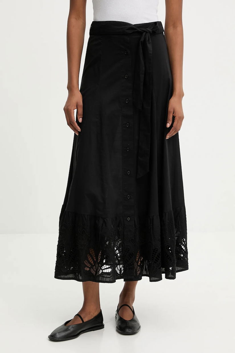 Answear.LAB fusta din bumbac culoarea negru, maxi, evazati