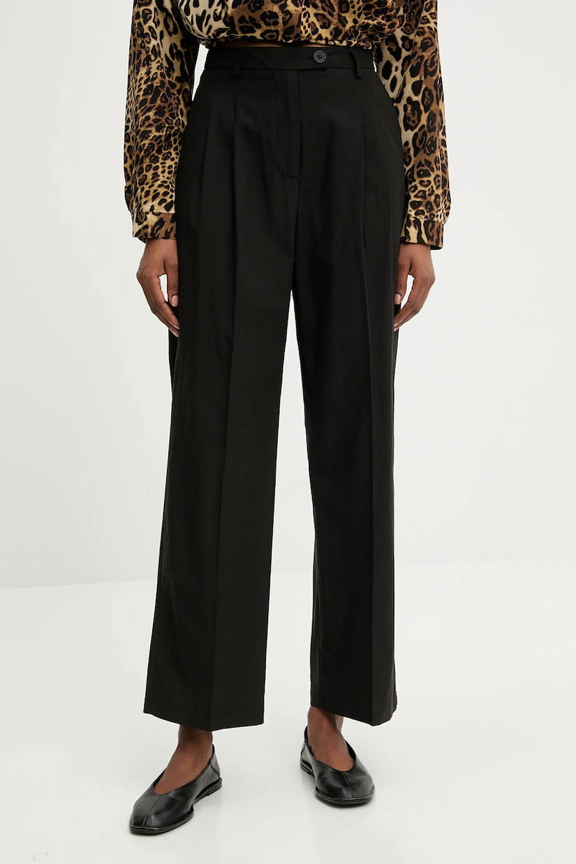 Answear.LAB pantaloni de bumbac culoarea negru, drept, high waist