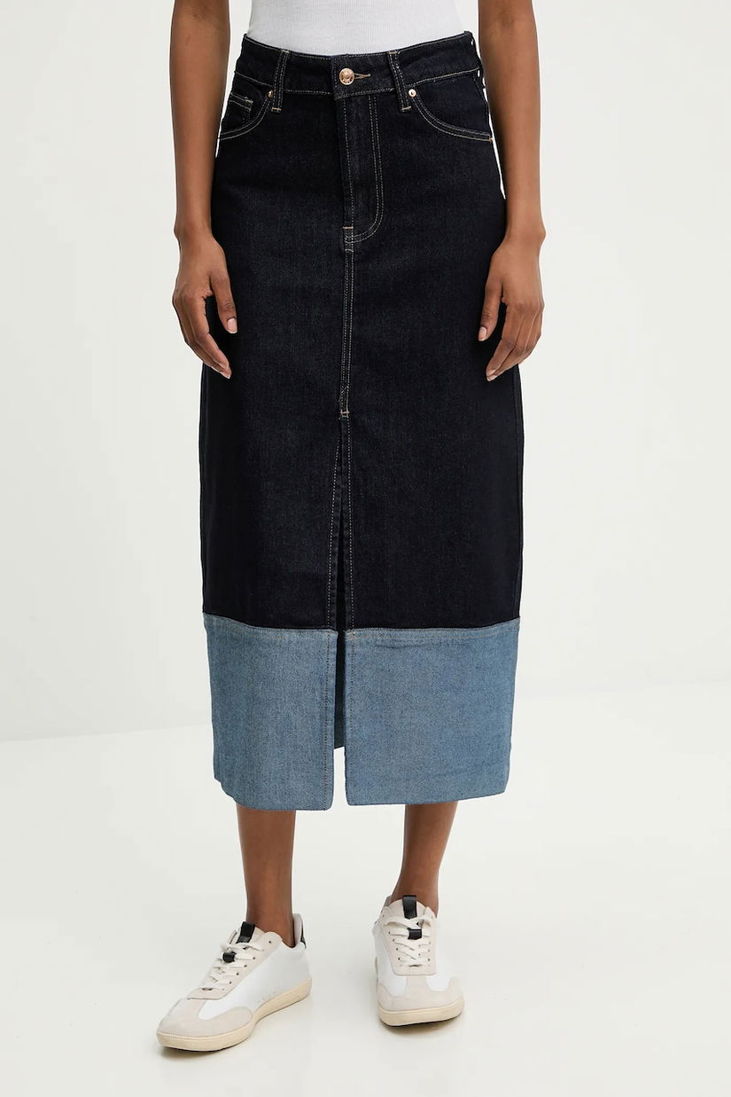 Answear.LAB fusta jeans culoarea albastru marin, midi, drept
