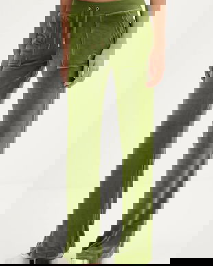 Juicy Couture pantaloni de trening din velur culoarea verde, uni, JCSEBJ001G