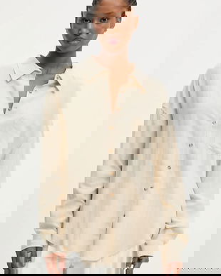 Answear.LAB cămașă de in culoarea maro, cu guler clasic, relaxed