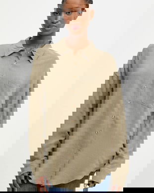 Answear.LAB cămașă de in culoarea verde, cu guler clasic, relaxed