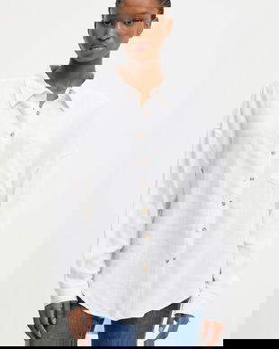 Answear.LAB cămașă de in culoarea alb, cu guler clasic, relaxed