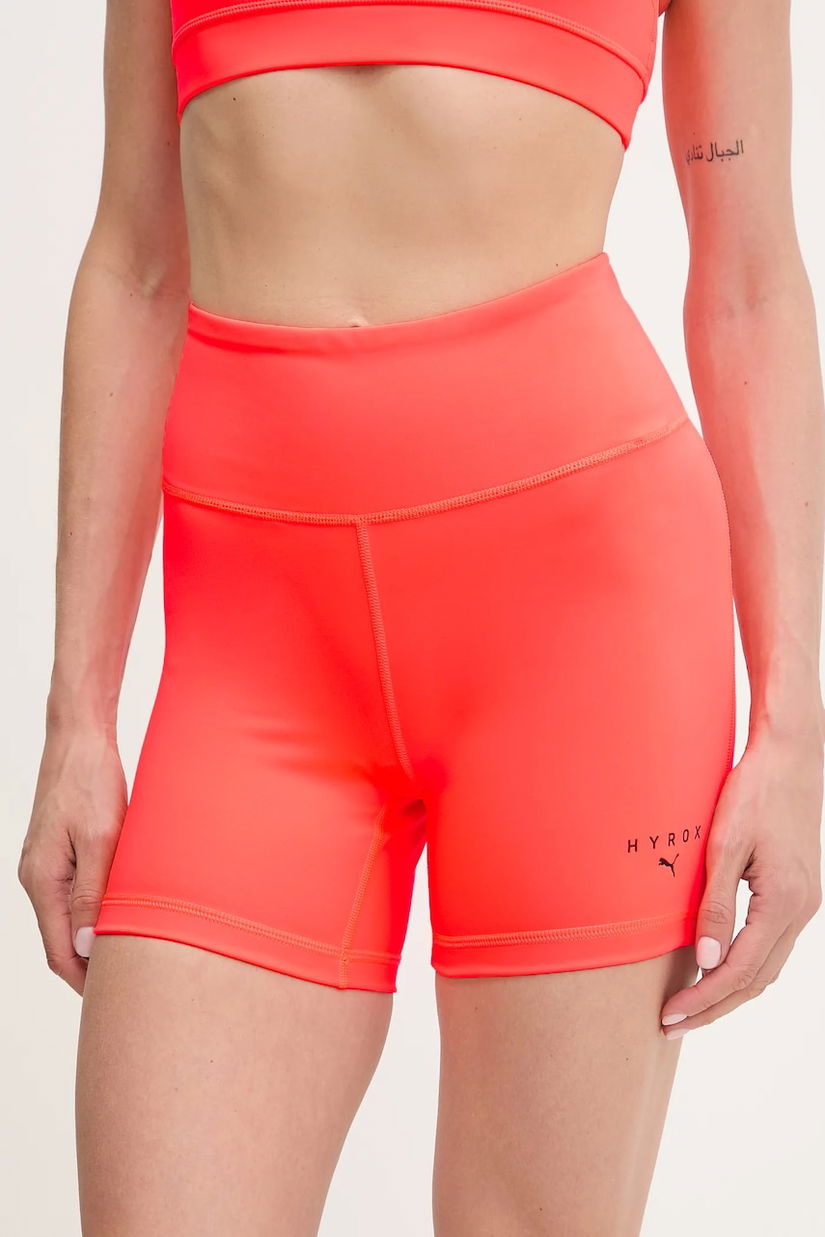 Puma pantaloni scurți de antrenament PUMA x HYROX culoarea portocaliu, uni, high waist, 527636