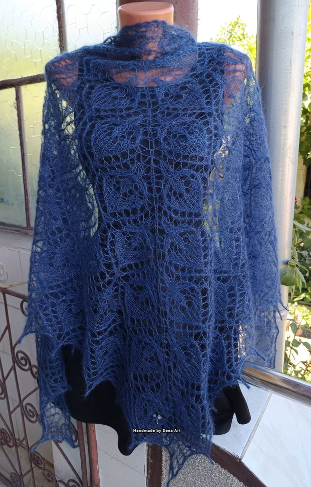 Sal tricotat bleumarin, mohair cu matase