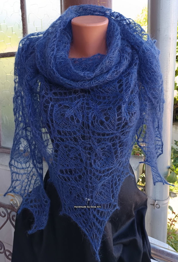 Sal tricotat bleumarin, mohair cu matase